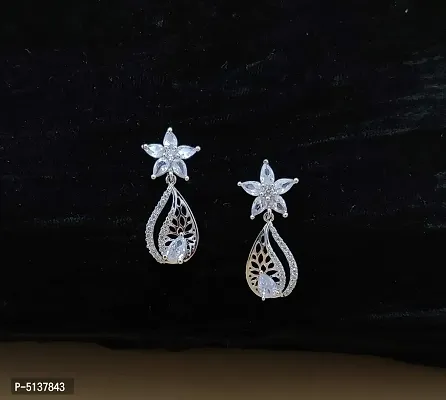 Women's Flashy Silver Plated CZ/AD Drop earrings for Women & Girls