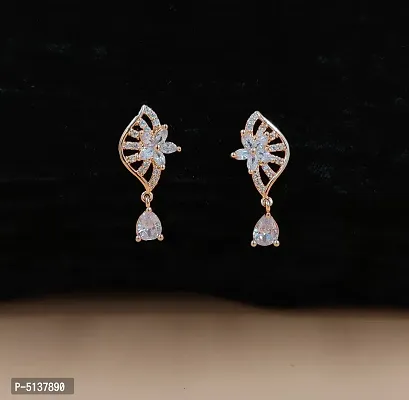 Women's Charming Rose Gold Plated CZ/AD Drop Earrings for Women & Girls