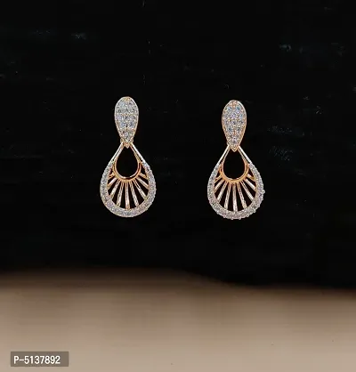 Women's Charming Rose Gold Plated CZ/AD Drop Earrings for Women & Girls