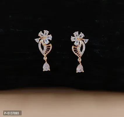 Women's Classic Rose Gold Plated CZ/AD Drop Earrings for Women & Girls