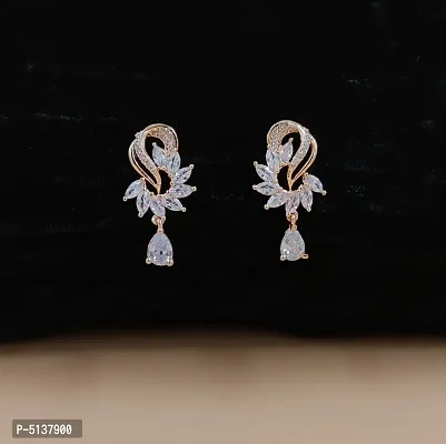 Women's Feminine Rose Gold Plated CZ/AD Drop Earrings for Women & Girls-thumb0
