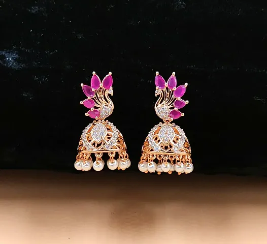 Creative Rose Gold Plated CZ/AD Drop Earrings