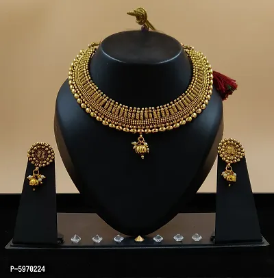 Rajwadi Look Gold Plated Jalebi Choker Set For Girls And Women-thumb0