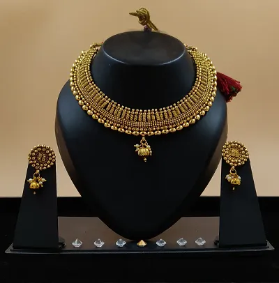 Rajwadi Look Plated Jalebi Choker Set For Girls And Women