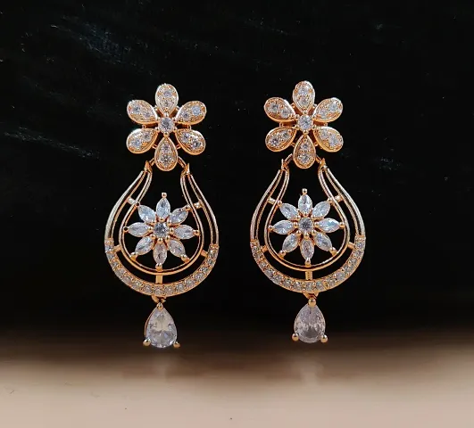 Elegant Gold Plated American Diamond Drop Earrings