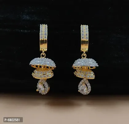 Shimmering White Brass Cubic Zirconia Drop Earrings For Women-thumb0