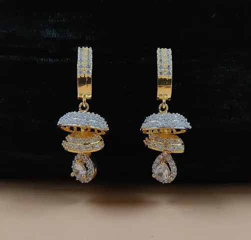 Shimmering Gold Plated American Diamond Drop Earring for Women