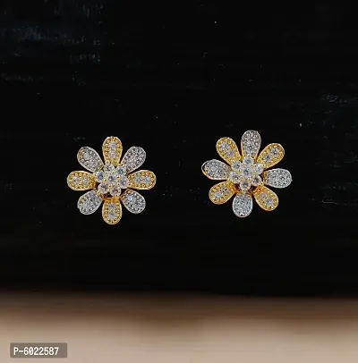 Shimmering White Brass Cubic Zirconia Stud Earrings For Women-thumb0