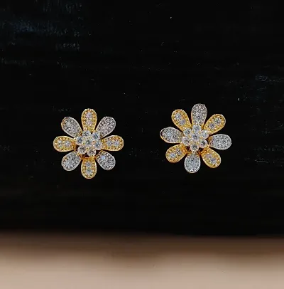 Pretty White Brass Cubic Zirconia Stud Earrings For Women