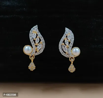 Shimmering White Brass Cubic Zirconia Stud Earrings For Women
