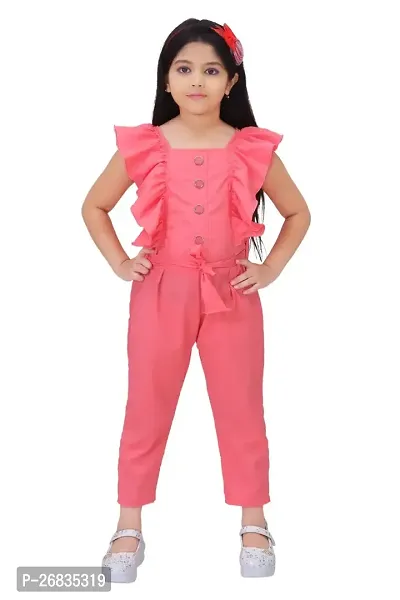 Fabulous Pink Cotton Blend Solid Basic Jumpsuit For Girls-thumb0