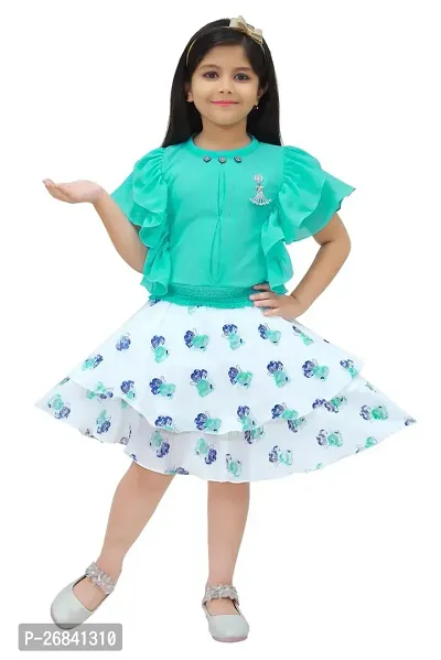 Fabulous Chiffon Green Top And White Skirt For Girl-thumb0