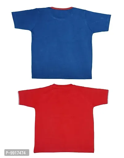 Babeezworld Boy's Round Neck Printed Pure Cotton Half Sleeve Tshirt (Blue & Red, 4-5 Years) Pack of 2-thumb2