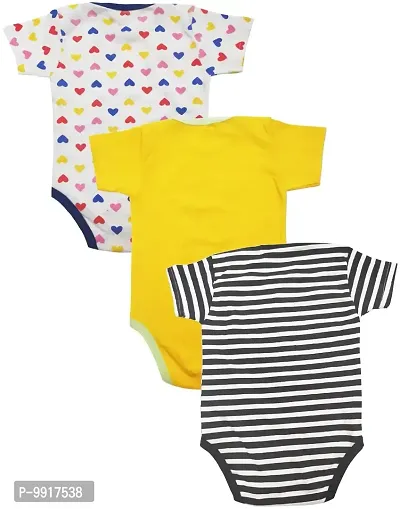 babeezworld Baby Romper Bodysuit Onesies - for Baby Boys and Baby Girls Cotton Half Sleeves Rompers (White, Yellow, Black; 3-6 Months)_Pack of 3-thumb2