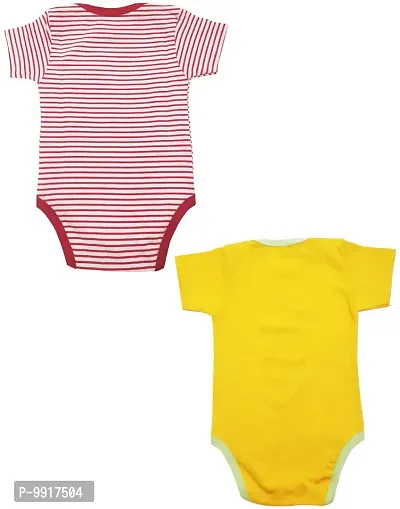 babeezworld Baby Romper Bodysuit Onesies - for Baby Boys and Baby Girls Cotton Half Sleeves Rompers (Red, Yellow; 6-12 Months)_Pack of 2-thumb2