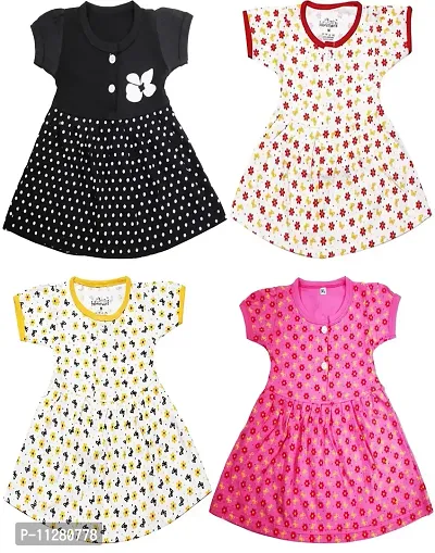 Babeezworld? Cotton Baby Girl Dress -?? Knee Length fit and Flare Dress Frock jhabla Pack of 4-thumb0