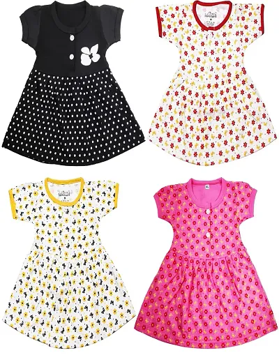 Babeezworld? Baby Girl Dress -?? Knee Length fit and Flare Dress Frock jhabla Pack of 4