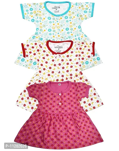 babeezworld Baby Girl?s Pure Cotton Knee Length Dress Frock Pack of 3