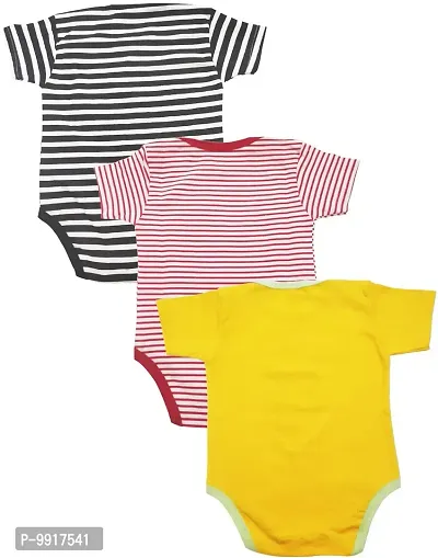 babeezworld Baby Romper Bodysuit Onesies - for Baby Boys and Baby Girls Cotton Half Sleeves Rompers (Black, Red, Yellow; 3-6 Months)_Pack of 3-thumb2