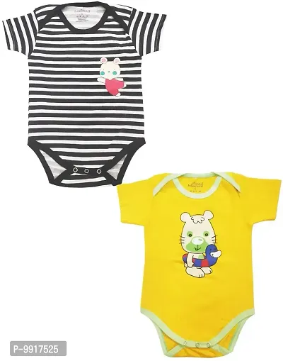 babeezworld Baby Romper Bodysuit Onesies - for Baby Boys and Baby Girls Cotton Half Sleeves Rompers (Black, Yellow; 3-6 Months)_Pack of 2-thumb0