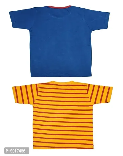 Babeezworld Boy's Round Neck Printed Pure Cotton Half Sleeve Tshirt (Blue & Yellow, 4-5 Years) Pack of 2-thumb2