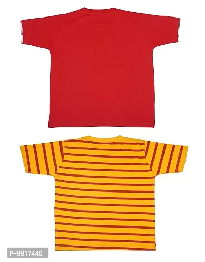 Babeezworld Boy's Round Neck Printed Pure Cotton Half Sleeve Tshirt (Red & Yellow, 3-4 Years) Pack of 2-thumb2