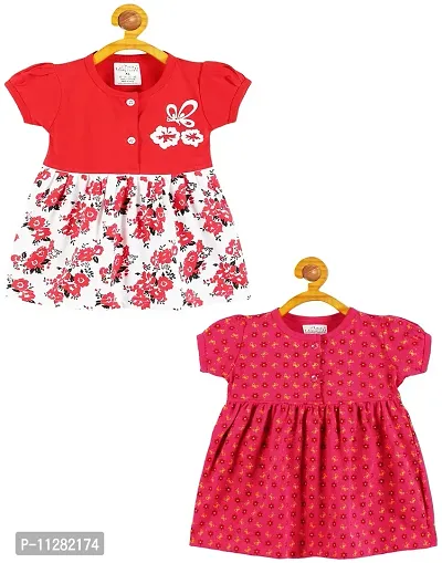 Babeezworld? Cotton Baby Girl Dress -?? Knee Length fit and Flare Dress Frock jhabla Pack of 2