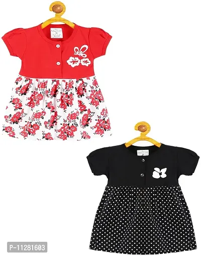 Babeezworld? Cotton Baby Girl Dress -?? Knee Length fit and Flare Dress Frock jhabla Pack of 2