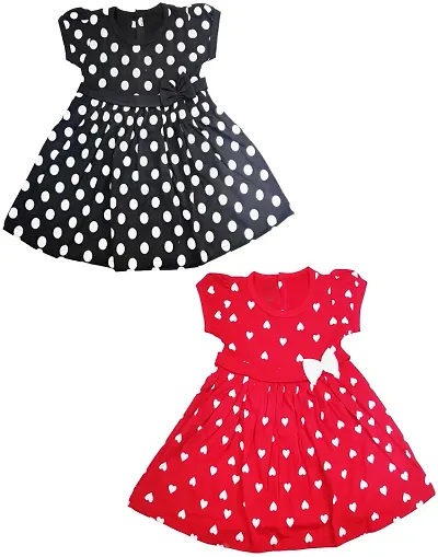 babeezworld? Baby Girl Dress -?Knee Length fit and Flare Dress Frock jhabla (Black, Red; 1-2 Years)