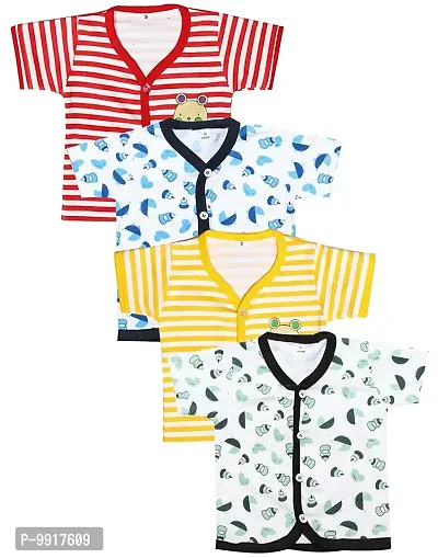 Babeezworld Cotton Half Sleeve Jhabla ? Front Open Tshirt Jabla Vest for Baby Boys and Baby Girls (Blue Black Red Green;Pack of 4) (0-6 Months, Red Yellow Blue Green)