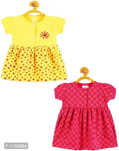 Babeezworld? Cotton Baby Girl Dress -?? Knee Length fit and Flare Dress Frock jhabla Pack of 2