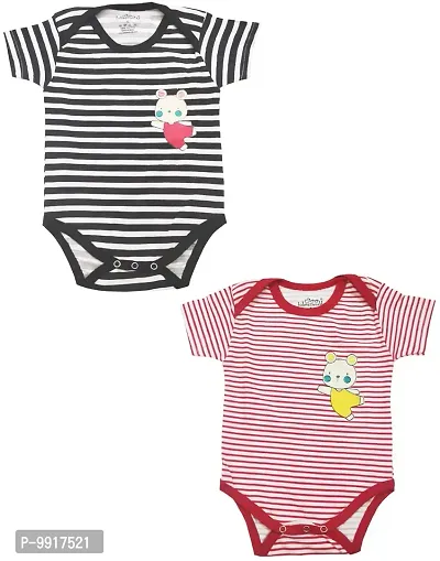 babeezworld Baby Romper Bodysuit Onesies - for Baby Boys and Baby Girls Cotton Half Sleeves Rompers (Black, Red; 12-18 Months)_Pack of 2