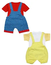 babeezworld dungaree for boys & girls Casual printed pure cotton-pack of 2 (Blue & Yellow; 6-9 Months)-thumb1