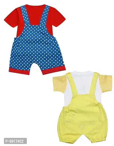 babeezworld dungaree for boys & girls Casual printed pure cotton-pack of 2 (Blue & Yellow; 6-9 Months)-thumb2