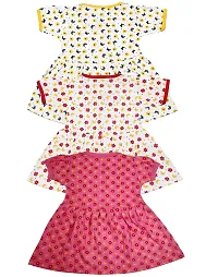 babeezworld Baby Girls Cotton Knee Length Frock Half Sleeve Pack of 3-thumb3