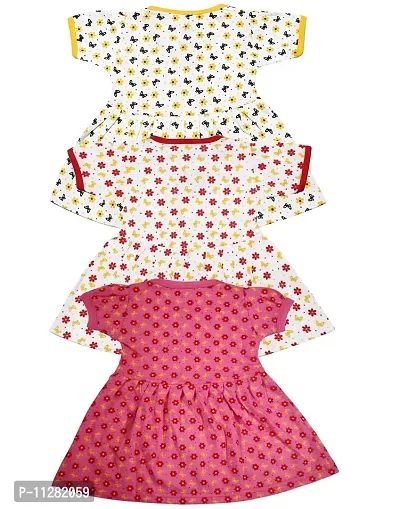 babeezworld Baby Girls Cotton Knee Length Frock Half Sleeve Pack of 3-thumb4