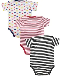 babeezworld Baby Romper Bodysuit Onesies - for Baby Boys and Baby Girls Cotton Half Sleeves Rompers (White, Red, Black; 12-18 Months)_Pack of 3-thumb1