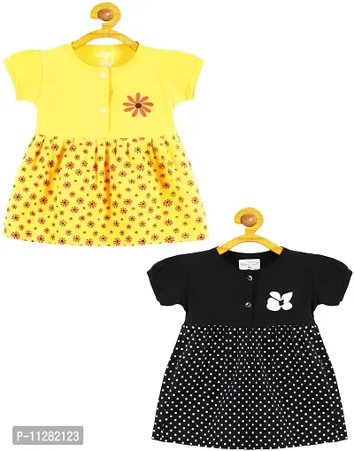 Babeezworld? Cotton Baby Girl Dress -?? Knee Length fit and Flare Dress Frock jhabla Pack of 2