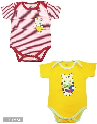 babeezworld Baby Romper Bodysuit Onesies - for Baby Boys and Baby Girls Cotton Half Sleeves Rompers (Red, Yellow; 6-12 Months)_Pack of 2