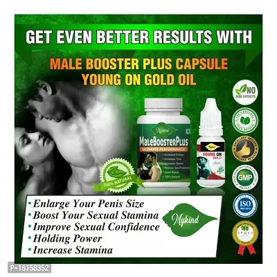 Essential Male Booster Plus Capsules  Young On Gold Massage Oil - Intensifies Male Orgasm Long Lasting Erection-thumb0