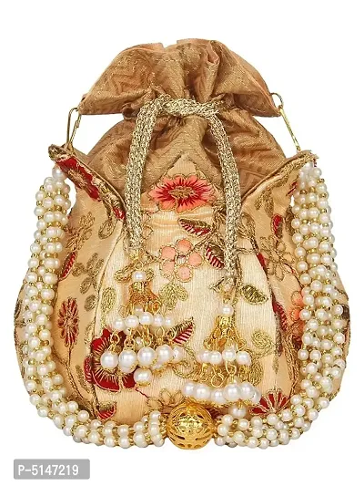 Attractive Lotus Embroidered Faux Silk Potli-thumb0