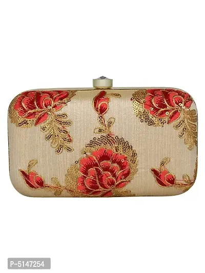 Attractive Web Embroidered Sequines Faux Silk Clutch