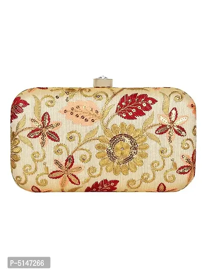 Attractive Web Embroidered Sequines Faux Silk Clutch-thumb0