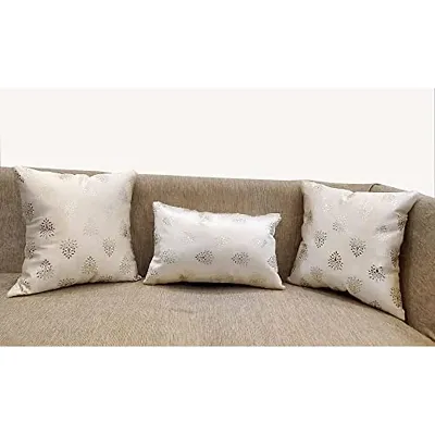 Cream Silver Foil Set of 3 Cushion Covers Combo for Sofa Home Bedroom