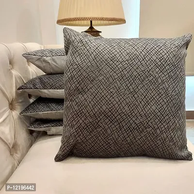 Grey Damask / Self Design / Woven Geometric Zipper Square Combo Cushion Covers (16x16 inch or 40 x 40 cm) Set of 5-thumb0