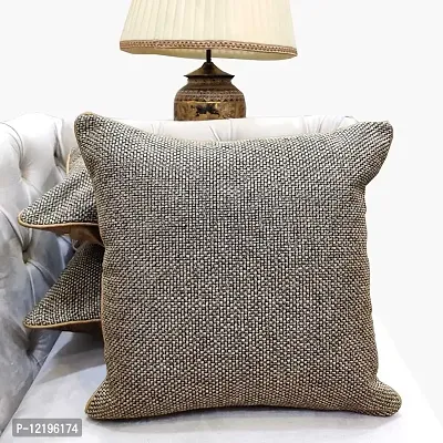 Brown Self Design Woven Geometric Woven Zipper Square Set Cushion Covers (16x16 inch or 40 x 40 cm) Set of 3-thumb0