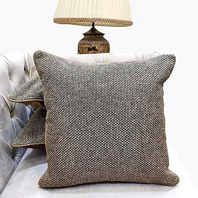 Brown Self Design Woven Geometric Woven Zipper Square Set Cushion Covers (16x16 inch or 40 x 40 cm) Set of 3