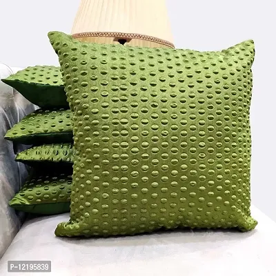 Green Damask / Self Design / Woven Geometric Zipper Square Cushion Covers (16x16 inch or 40 x 40 cm) Set of 5-thumb0