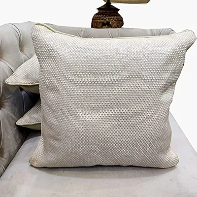 Cream Self Design Woven Geometric Woven Zipper Square Set Cushion Covers (16x16 inch or 40 x 40 cm) Set of 3