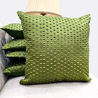Green Damask / Self Design / Woven Geometric Zipper Square Cushion Covers (16x16 inch or 40 x 40 cm) Set of 5